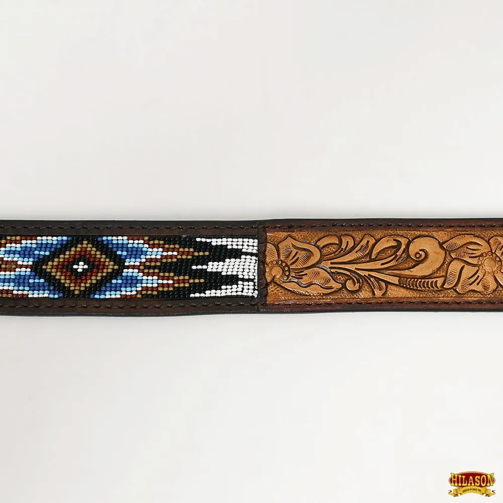 HILASON Western Genuine Leather Belt for Men Women Cowboy Cowgirl Handmade Unisex Full Grain Heavy Duty Tooled Beaded Belt