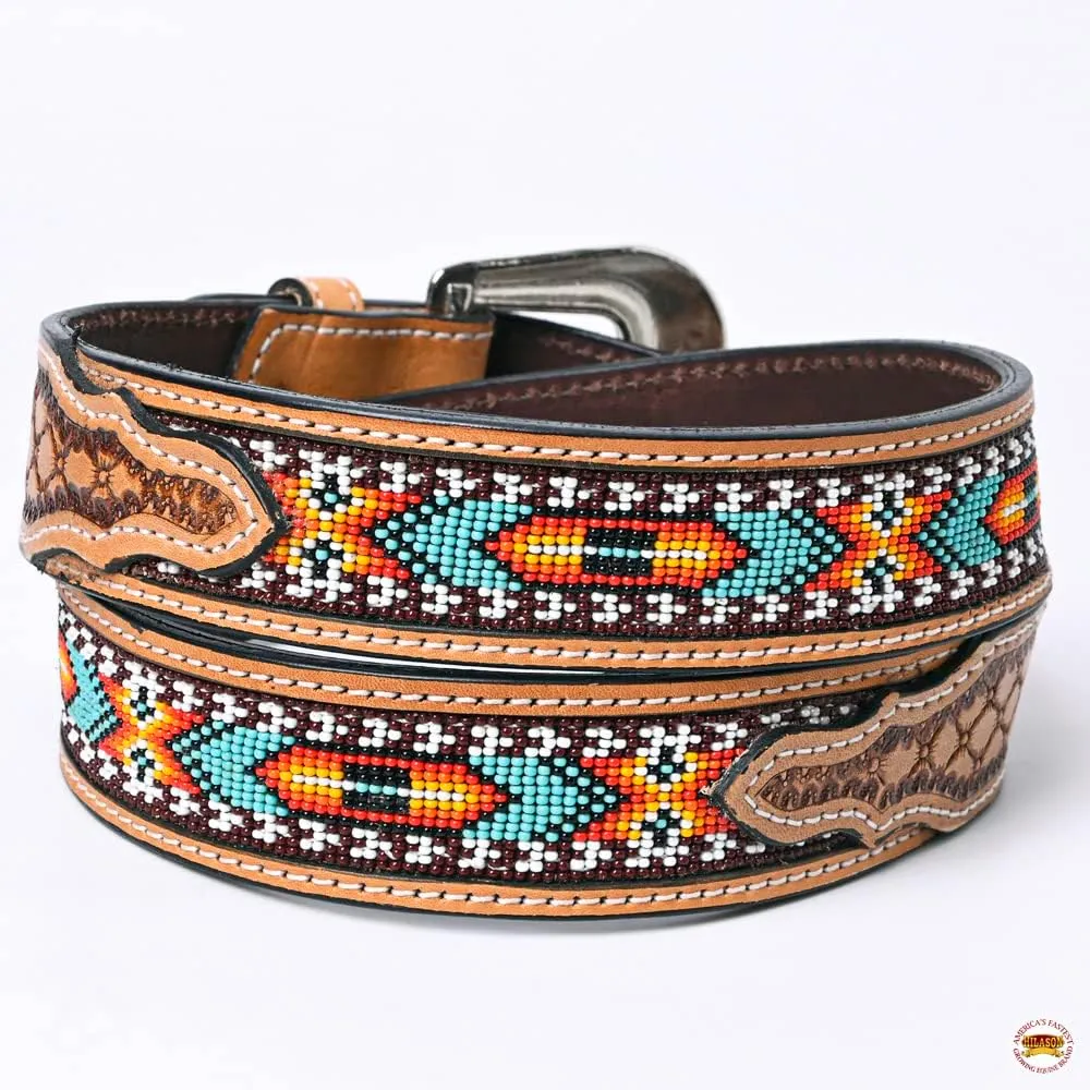 HILASON Western Genuine Leather Belt for Men Women Cowboy Cowgirl Handmade Unisex Full Grain Heavy Duty Tooled Beaded Belt