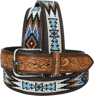 HILASON Western Genuine Leather Belt for Men Women Cowboy Cowgirl Handmade Unisex Full Grain Heavy Duty Tooled Beaded Belt