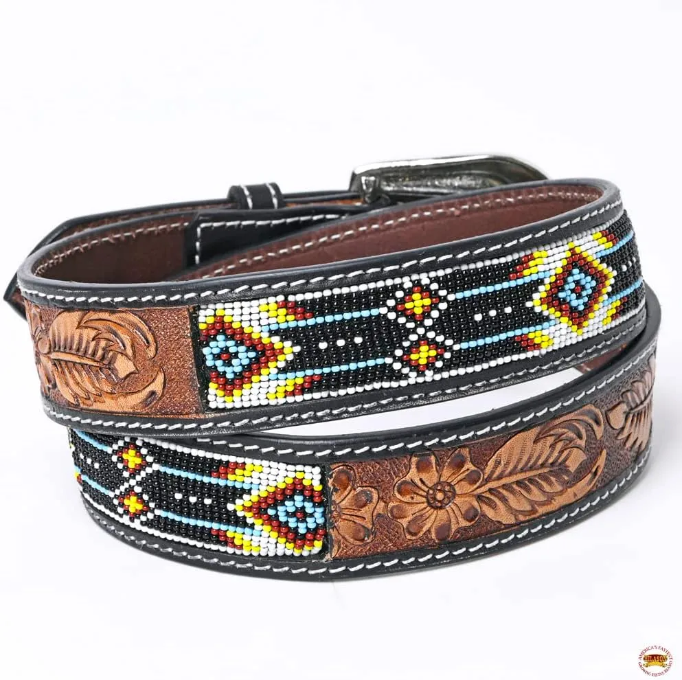 HILASON Western Genuine Leather Belt for Men Women Cowboy Cowgirl Handmade Unisex Full Grain Heavy Duty Tooled Beaded Belt