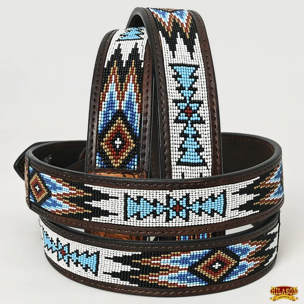 HILASON Western Genuine Leather Belt for Men Women Cowboy Cowgirl Handmade Unisex Full Grain Heavy Duty Tooled Beaded Belt