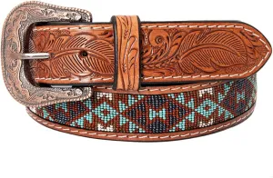 HILASON Western Genuine Leather Belt for Men Women Cowboy Cowgirl Handmade Unisex Full Grain Heavy Duty Tooled Beaded Belt