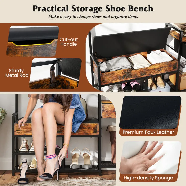Hivvago 70 Inch Hall Tree with Shoe Storage Bench Freestanding Coat Rack-Rustic Brown