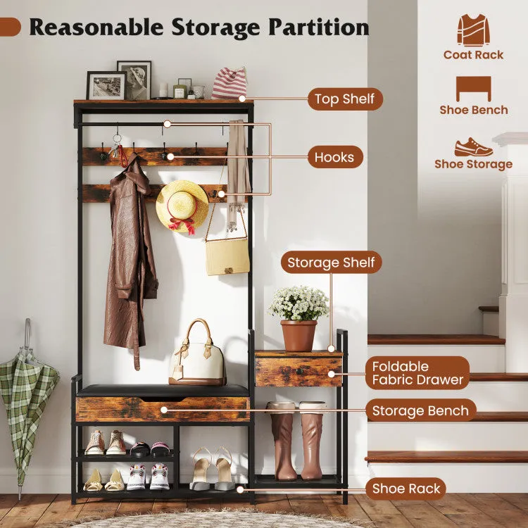 Hivvago 70 Inch Hall Tree with Shoe Storage Bench Freestanding Coat Rack-Rustic Brown