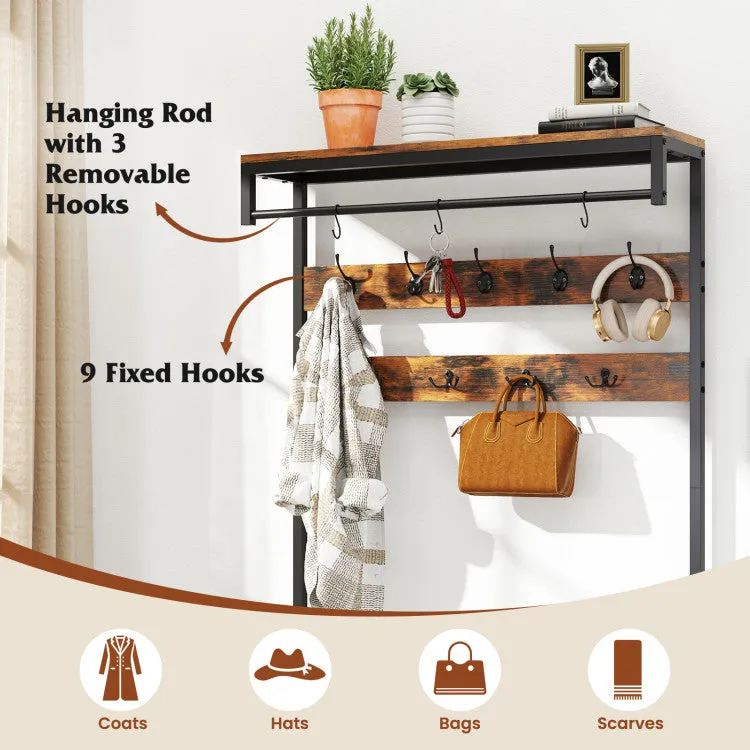 Hivvago 70 Inch Hall Tree with Shoe Storage Bench Freestanding Coat Rack-Rustic Brown