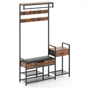 Hivvago 70 Inch Hall Tree with Shoe Storage Bench Freestanding Coat Rack-Rustic Brown