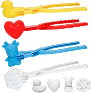 Holady 4PCS Large Size Snowball Maker Clip,Snowball Maker Tool with Handle for Snow Ball Fights, Snow Toys Kids Winter Outdoor Toys（Deer,Love Heart,Duck,Snowflake Shape）