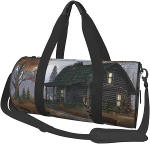 Holiday home deer hunting Printed Sports Gym Bag for Men Women Foldable Duffel Bag Carry On Weekender Bag for Travel Sports