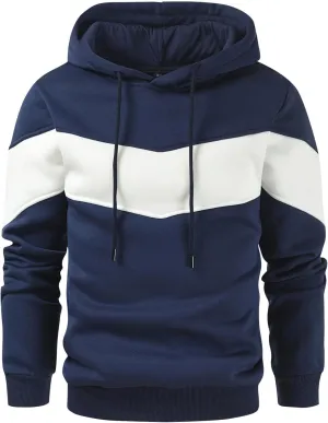 Hoodies for Men Winter Drawstring Sweatshirts Long Sleeve Streetwear Hooded Pullover Casual Lightweight Color Block