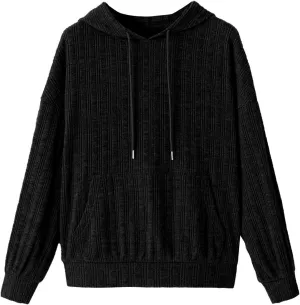 Hoodies Pullover Tops for Women Fashion Drawstring Long Sleeve Sweatshirt with Pockets Casual Solid Color Sweatshirts