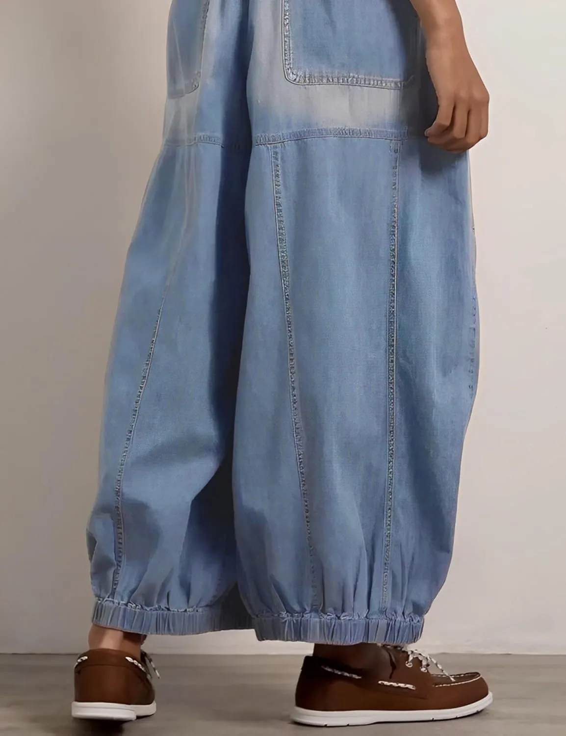 Hooever Women's Wide Leg Jeans Baggy Boyfriend Elastic Hem Denim Pants with Drawstring Waist