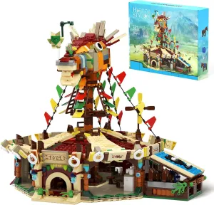 Horse Station Building Model Kit, Game Scene Hyrule Horse Head Station Yurt Tent Rooftop Building Toy, Game Scene Collectible Gifts Construction Toys for Adults or Fans (1764 PCS)