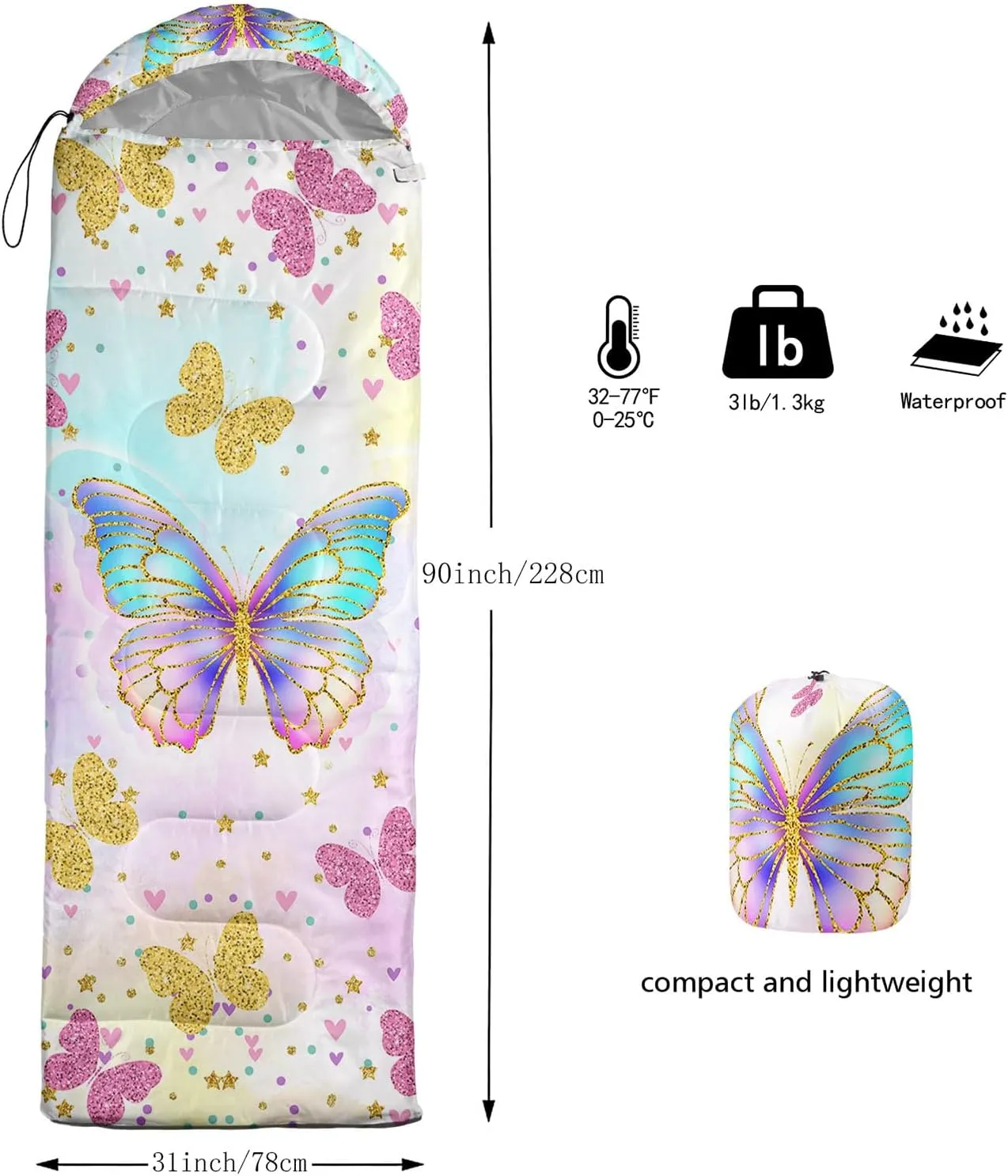 HOSIMA Dear Hunting Pattern Cold Weather Sleeping Bags for Adults,Black Light Weight Sleeping Bags for Kids Adults,WaterProof Sleeping Bags for Outdoors Hiking.