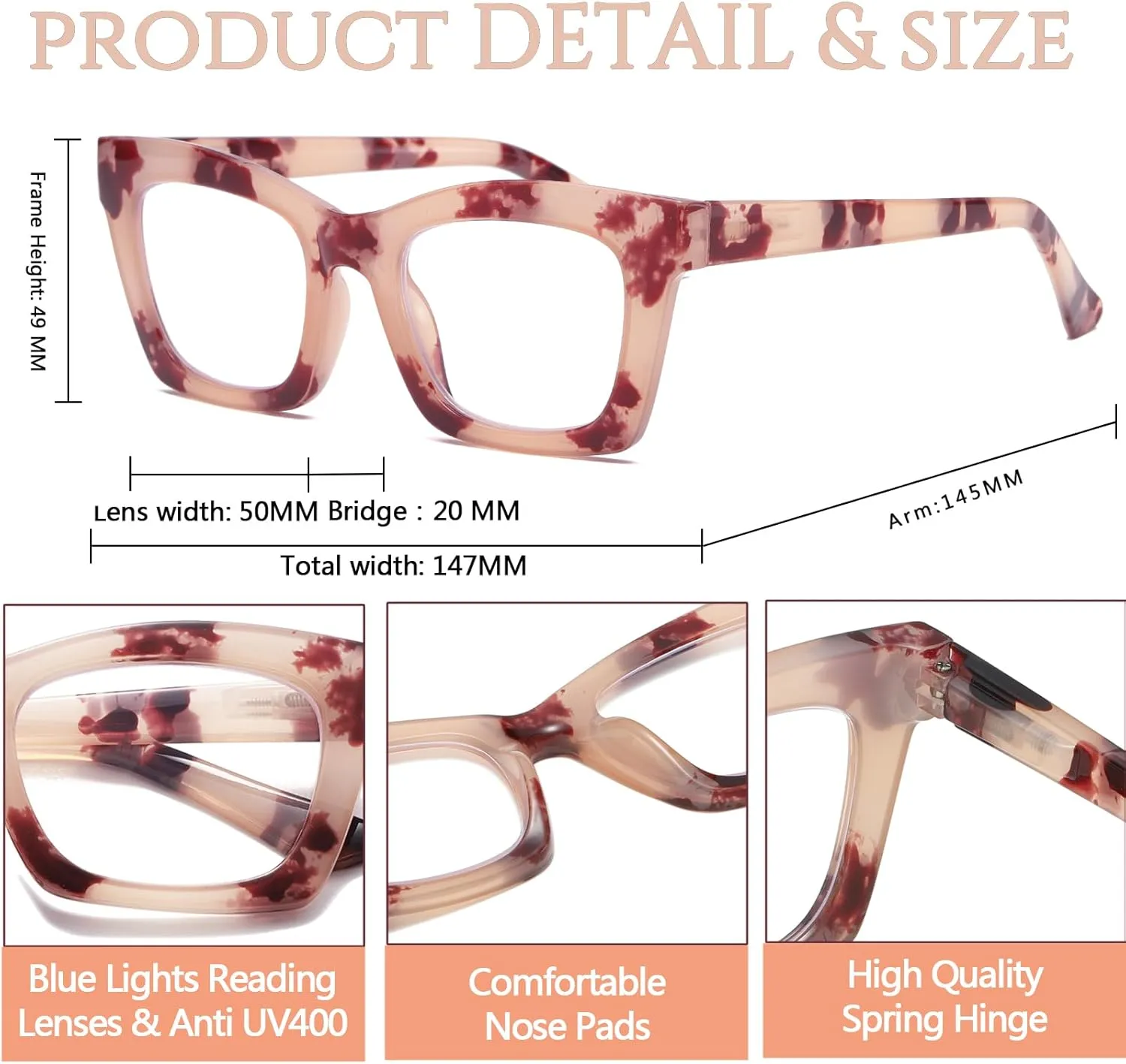 Hubeye 5 Pairs Oprah Style Square Reading Glasses for Women Men Blue Light Blocking Computer Readers with leather case  0.0