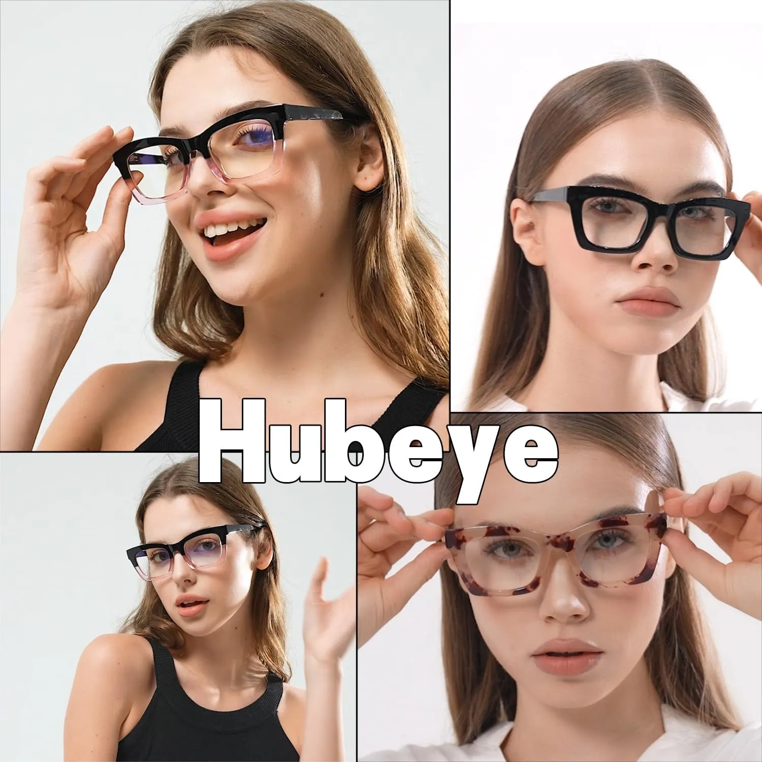 Hubeye 5 Pairs Oprah Style Square Reading Glasses for Women Men Blue Light Blocking Computer Readers with leather case  0.0