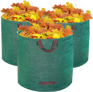 Hugeleaf Reusable Leaf Bags 42 Gallon with Reinforced Handles, 3 Pack Collapsible Lawn Bags with Plastic Hoops, Stand Up Yard Waste Bin for Leaves, Lawn Debris Collection