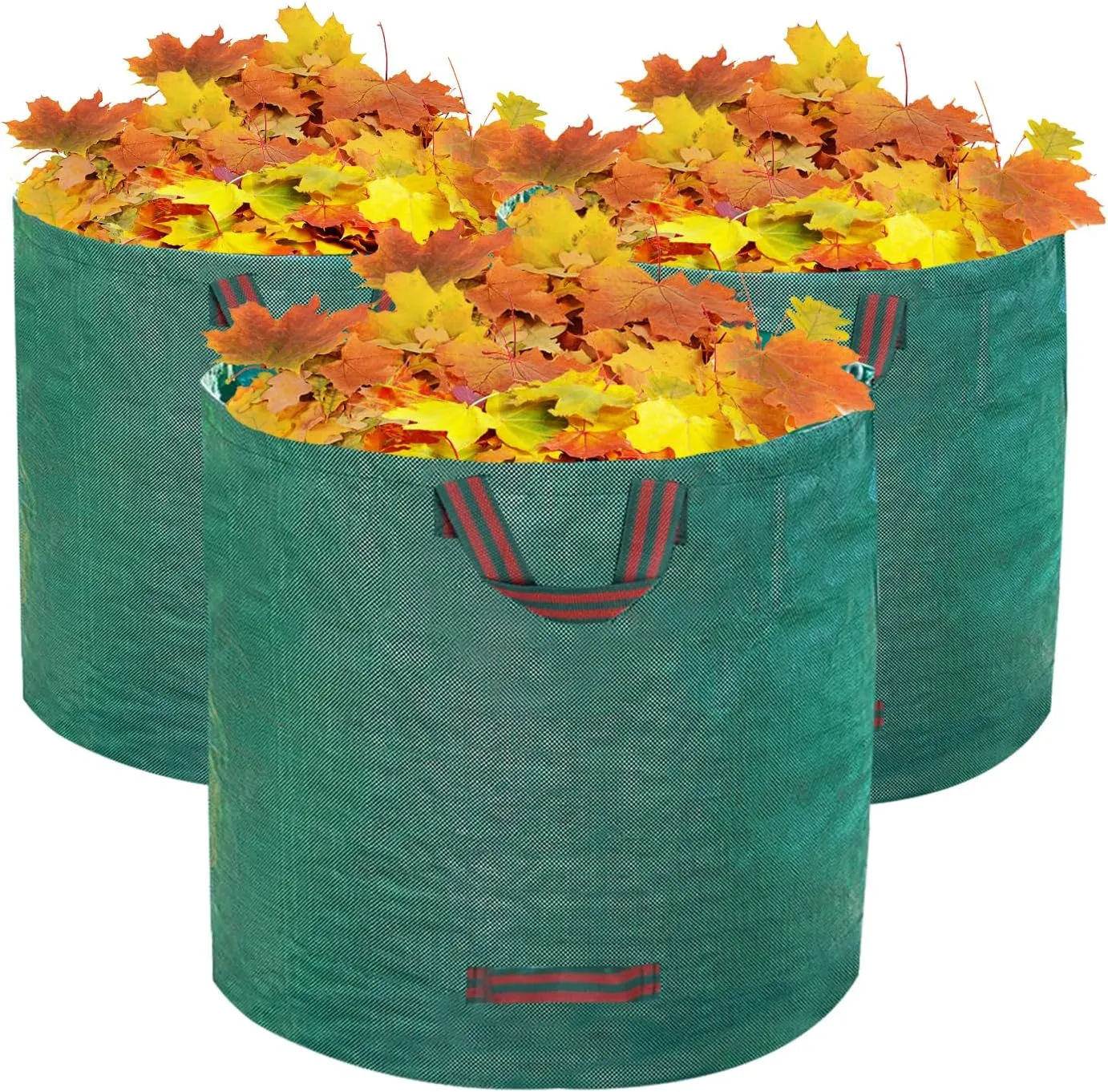 Hugeleaf Reusable Leaf Bags 42 Gallon with Reinforced Handles, 3 Pack Collapsible Lawn Bags with Plastic Hoops, Stand Up Yard Waste Bin for Leaves, Lawn Debris Collection