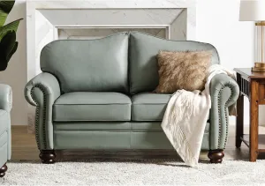 HULALA Home Chesterfield Loveseat Genuine Leather Sofa with Tufted Back 2-Seater Couch for Living Room, Office, Sage