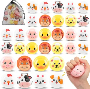 HyDren 48 Pcs Animal Stress Balls Bulk 2'' Cute Farm Animal Party Favors Squeeze Ball Mini Foam Stress Fidget Toys with Bag for Kids Adults Easter Egg Hunt Birthday School Gift, 8 Styles