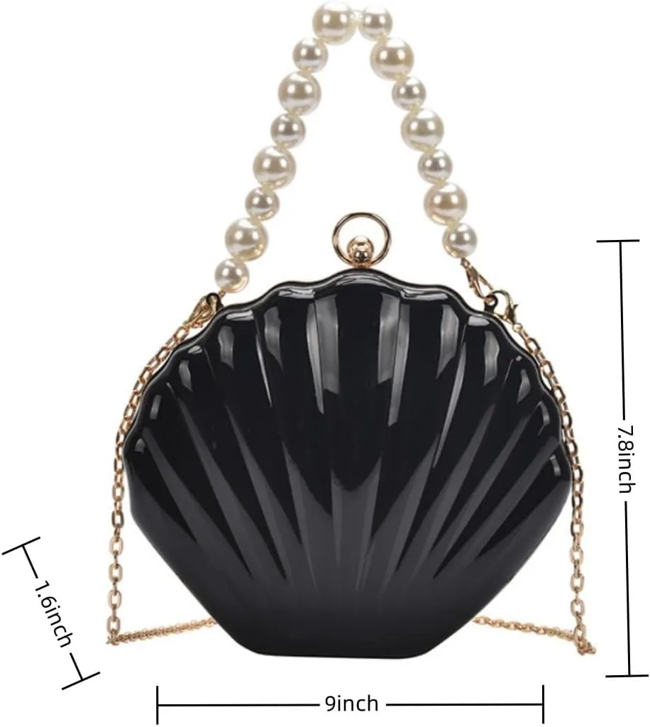 IAMUHI Lovely Shell Handbag Purse Beaded Evening Bag Chain Cross-body Clutch Purse