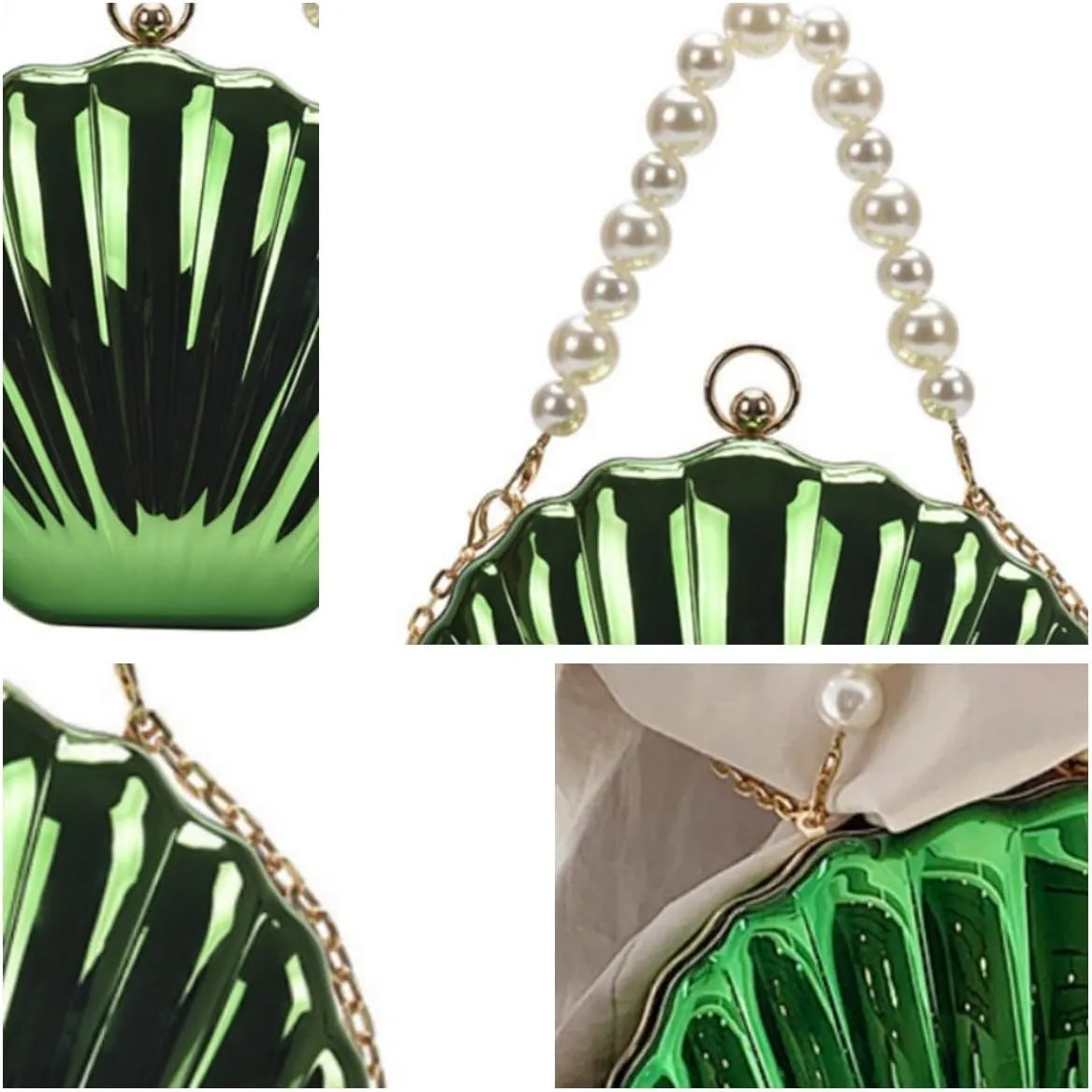 IAMUHI Lovely Shell Handbag Purse Beaded Evening Bag Chain Cross-body Clutch Purse