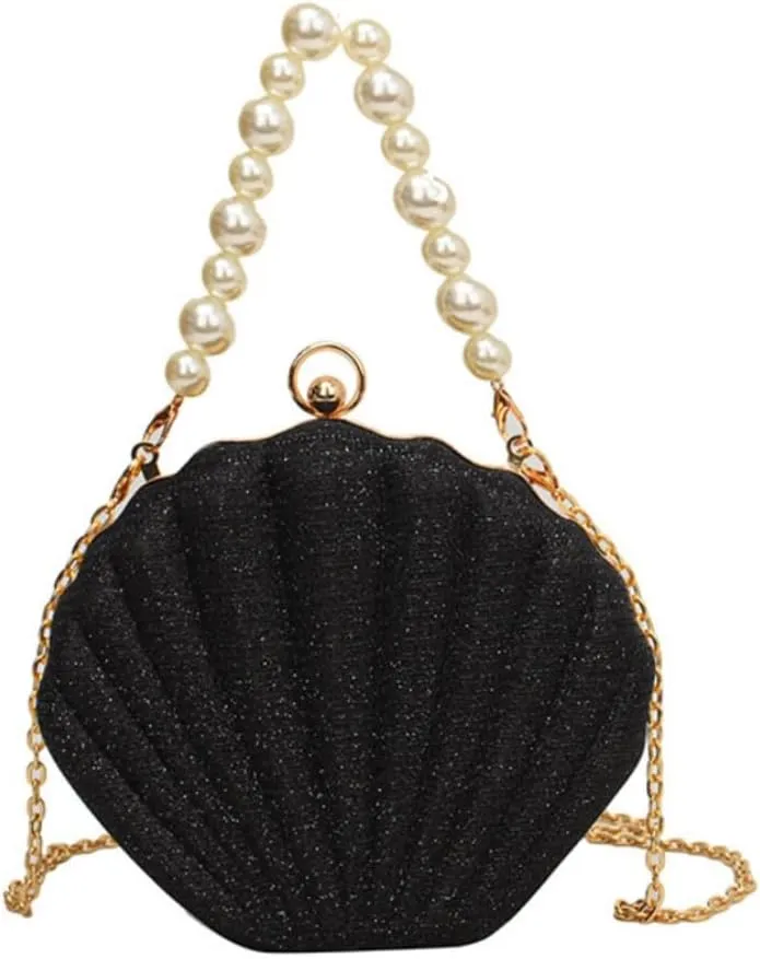 IAMUHI Lovely Shell Handbag Purse Beaded Evening Bag Chain Cross-body Clutch Purse