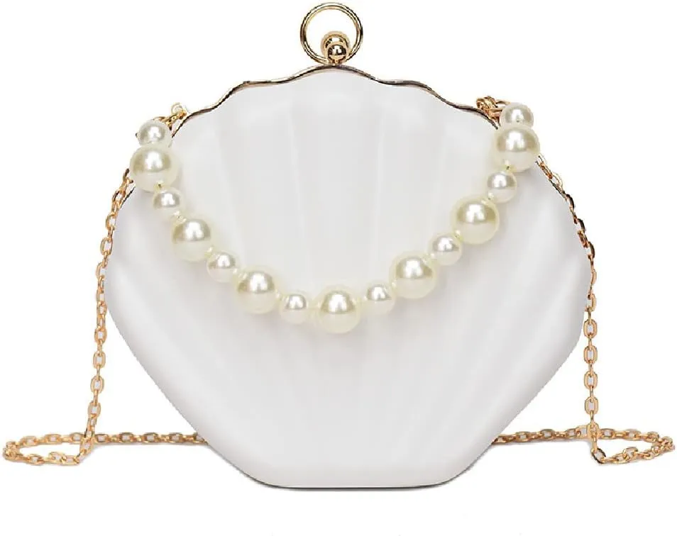 IAMUHI Lovely Shell Handbag Purse Beaded Evening Bag Chain Cross-body Clutch Purse