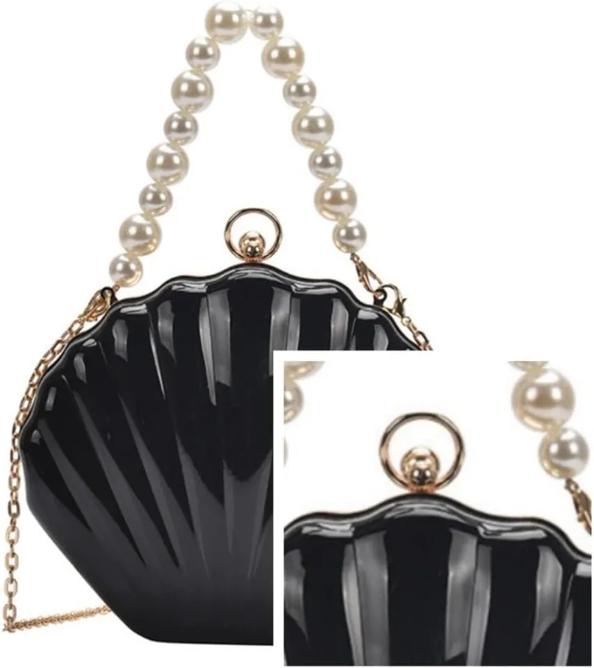 IAMUHI Lovely Shell Handbag Purse Beaded Evening Bag Chain Cross-body Clutch Purse