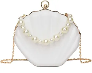 IAMUHI Lovely Shell Handbag Purse Beaded Evening Bag Chain Cross-body Clutch Purse