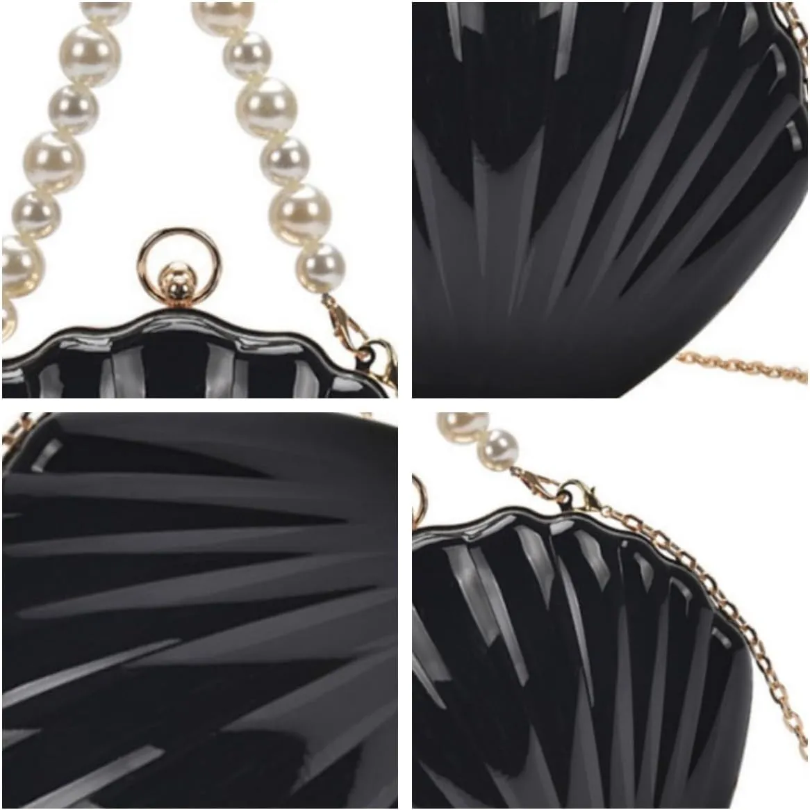 IAMUHI Lovely Shell Handbag Purse Beaded Evening Bag Chain Cross-body Clutch Purse