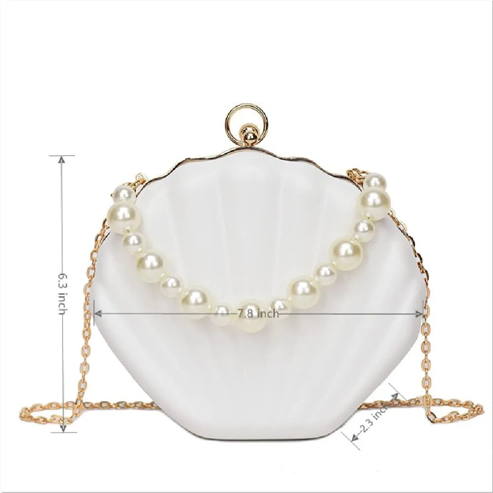 IAMUHI Lovely Shell Handbag Purse Beaded Evening Bag Chain Cross-body Clutch Purse