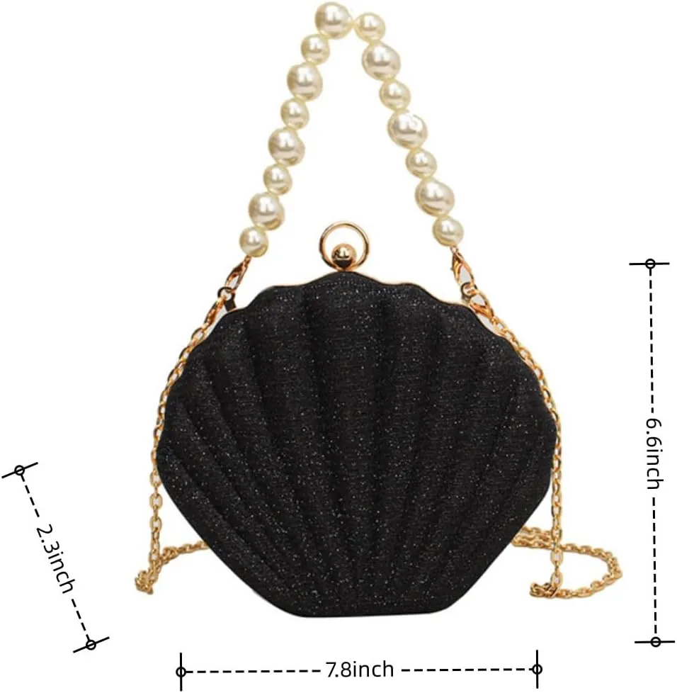 IAMUHI Lovely Shell Handbag Purse Beaded Evening Bag Chain Cross-body Clutch Purse