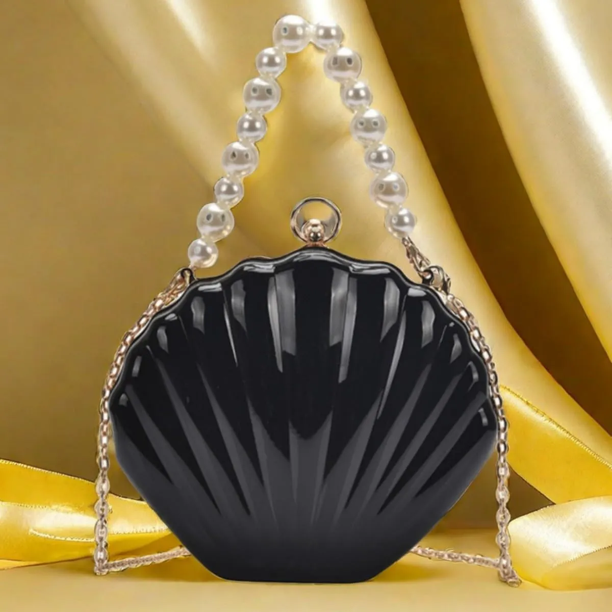 IAMUHI Lovely Shell Handbag Purse Beaded Evening Bag Chain Cross-body Clutch Purse
