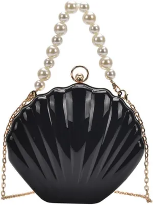 IAMUHI Lovely Shell Handbag Purse Beaded Evening Bag Chain Cross-body Clutch Purse