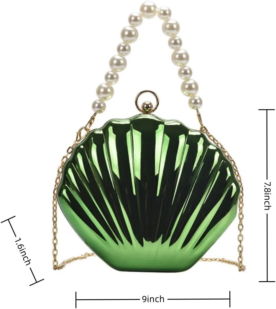 IAMUHI Lovely Shell Handbag Purse Beaded Evening Bag Chain Cross-body Clutch Purse