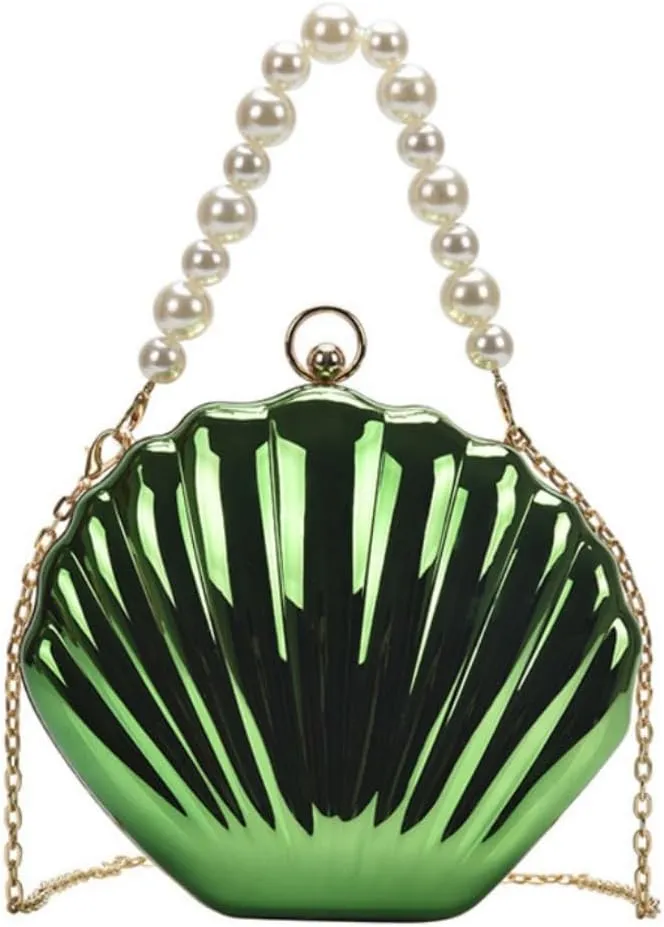 IAMUHI Lovely Shell Handbag Purse Beaded Evening Bag Chain Cross-body Clutch Purse