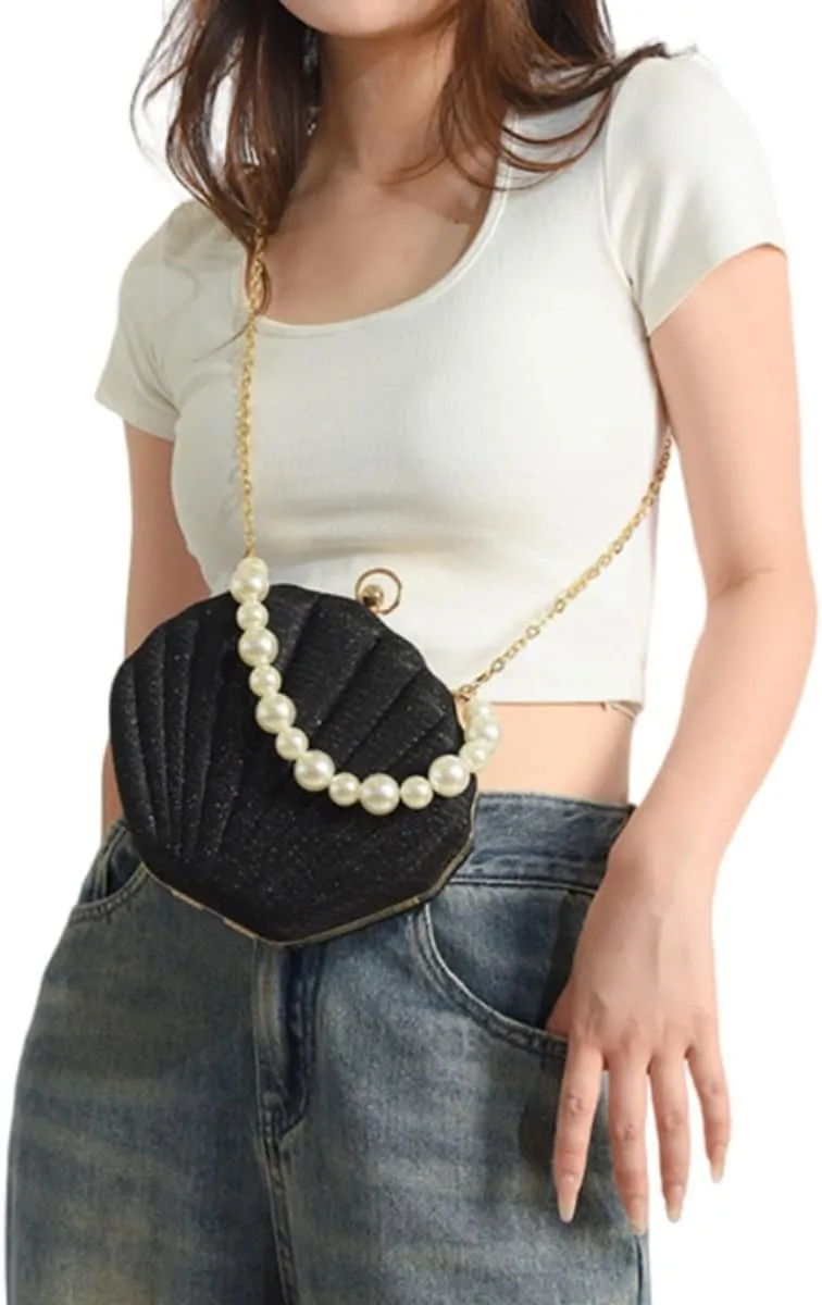 IAMUHI Lovely Shell Handbag Purse Beaded Evening Bag Chain Cross-body Clutch Purse