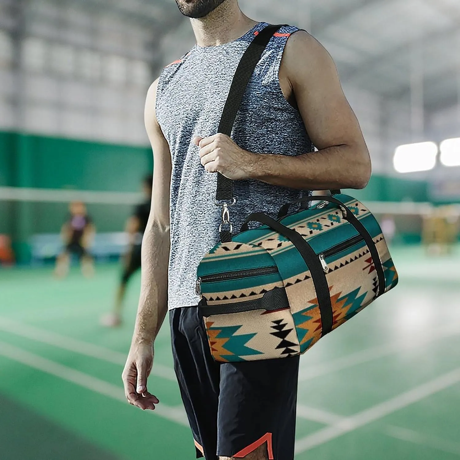 Indiana Western Southwest Naive Aztec Green Pattern A Fitness Bag with Large Storage Space Is Suitable for Portable Outdoor Use