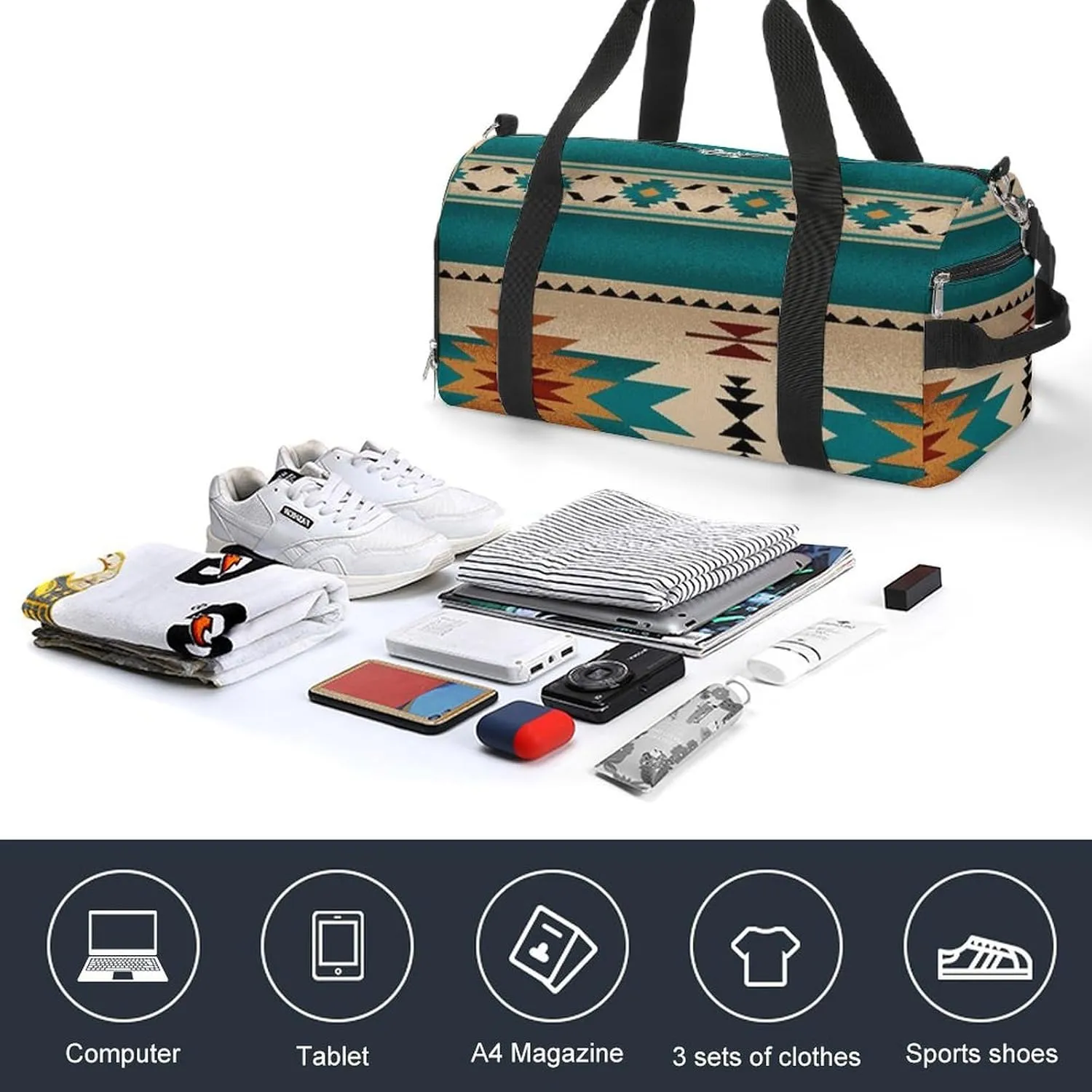Indiana Western Southwest Naive Aztec Green Pattern A Fitness Bag with Large Storage Space Is Suitable for Portable Outdoor Use