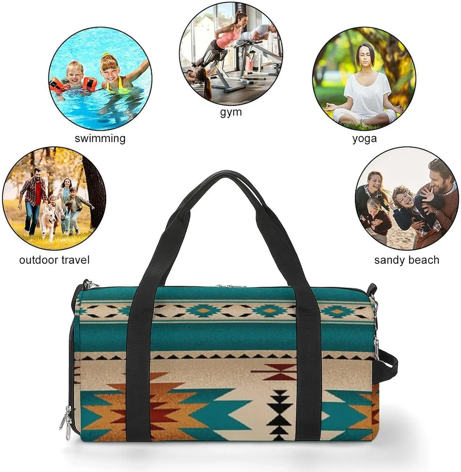 Indiana Western Southwest Naive Aztec Green Pattern A Fitness Bag with Large Storage Space Is Suitable for Portable Outdoor Use