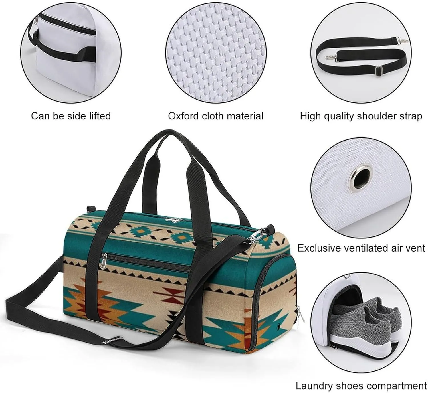 Indiana Western Southwest Naive Aztec Green Pattern A Fitness Bag with Large Storage Space Is Suitable for Portable Outdoor Use