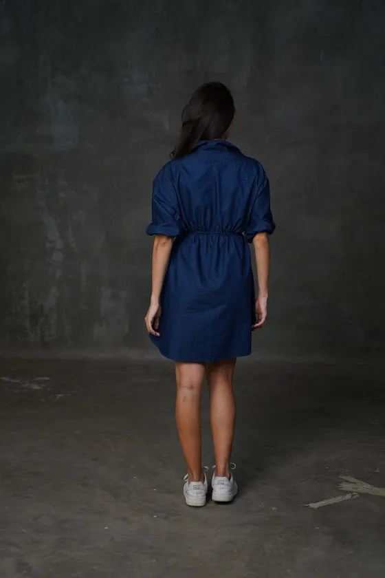 Indigo Diamond Drawstring Dress
