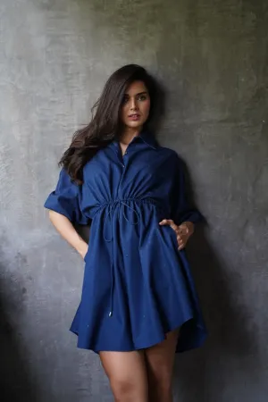 Indigo Diamond Drawstring Dress