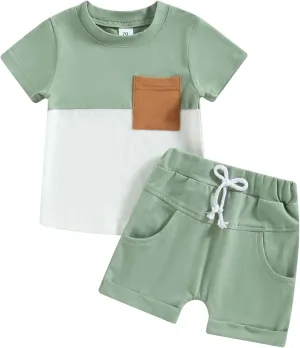 Infant Baby Boy Summer Clothes Outfit Color Block T-shirt Shorts Set Toddler Checkerboard Clothes 6 12 18 24 Months