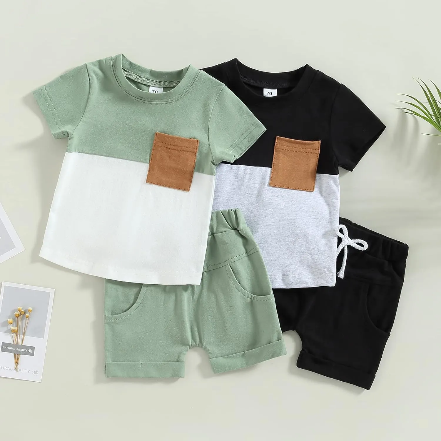 Infant Baby Boy Summer Clothes Outfit Color Block T-shirt Shorts Set Toddler Checkerboard Clothes 6 12 18 24 Months