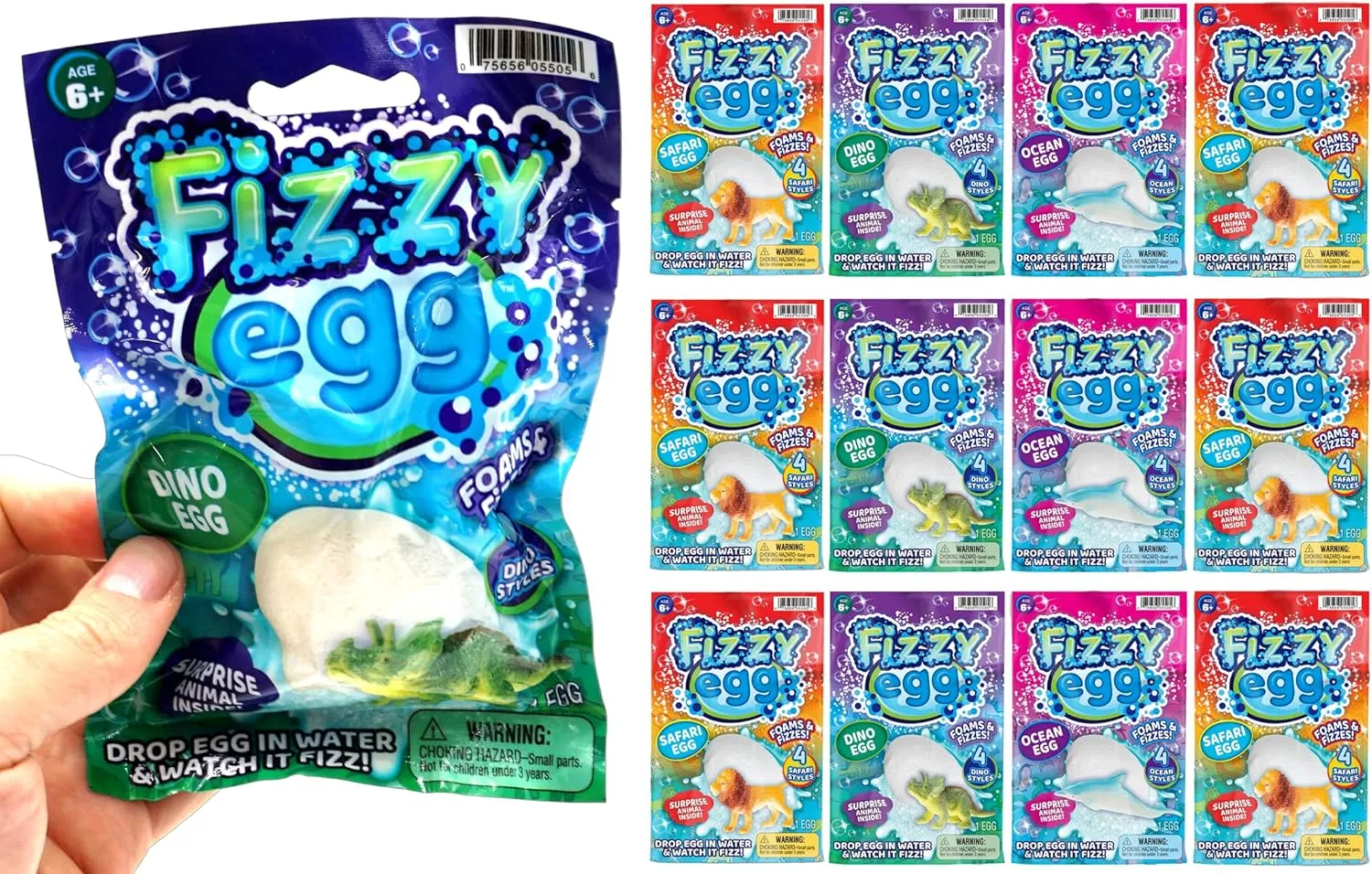 JA-RU Fizzy Egg Surprise Toys (12 Eggs) w/Surprise Mystery Dinosaur & Sea Animal Toy. Like Kids Bath Bombs. Fun Shower & Bath Toys for Boys & Girls. Bathbombs Easter Egg Basket Toy. 5505-12p