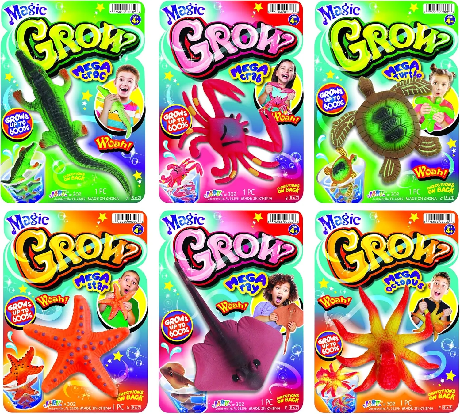 JA-RU Magic Grow Ocean Themed Water Animals (6 Packs Assorted) Beach Life Theme Toys | Bulk Expanding Bath and Pool Toys for Kids. Sea Creatures Party Toys and Goodie Bags. 302-6A