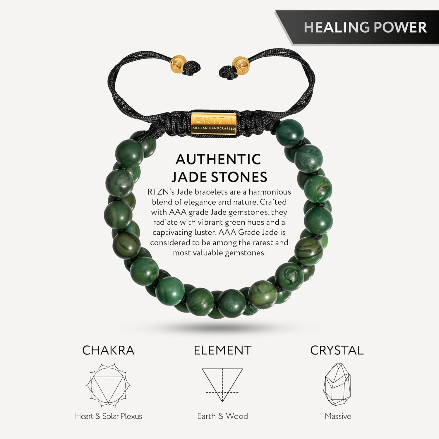 Jade Bracelet for Men – Premium Artisan Handcrafted Authentic Dark Green Jade Bracelet – 8MM Beaded Stone Mens Jade Bracelets (Morocco)