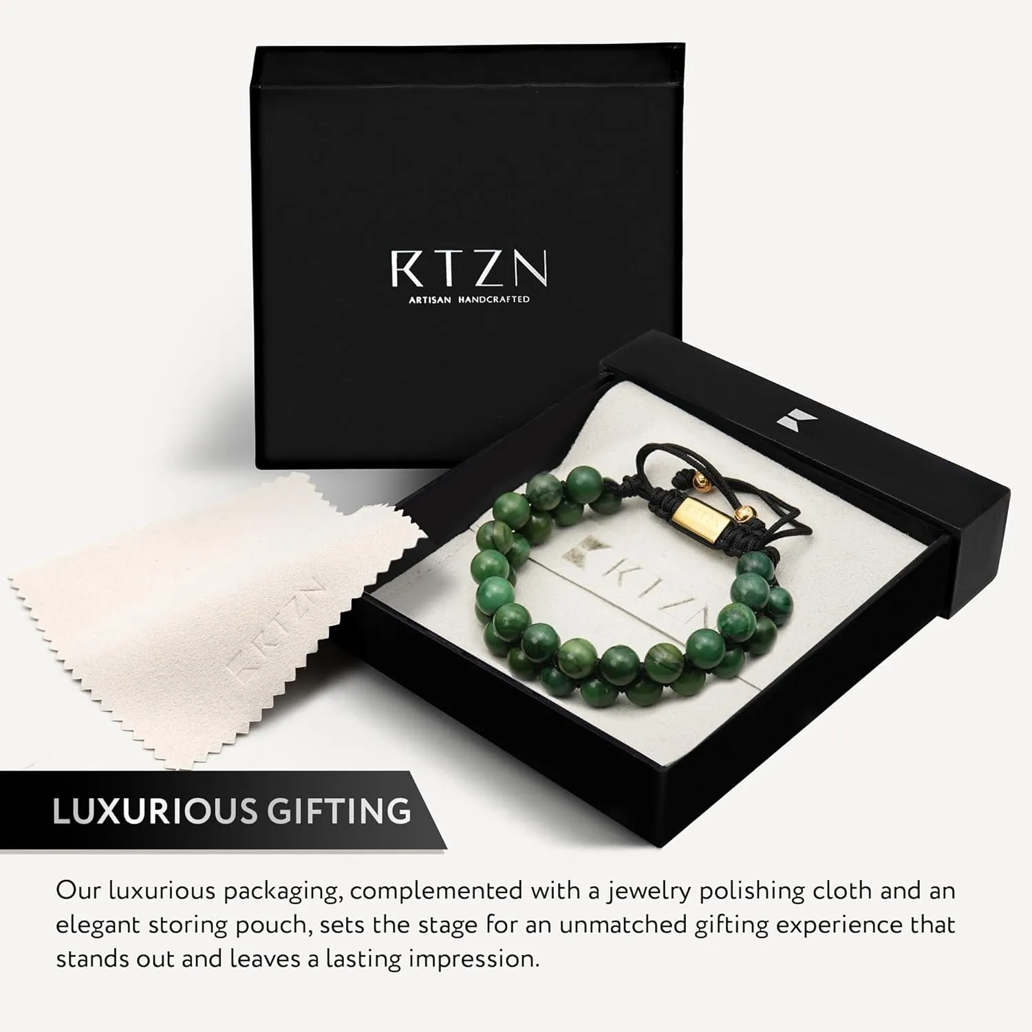 Jade Bracelet for Men – Premium Artisan Handcrafted Authentic Dark Green Jade Bracelet – 8MM Beaded Stone Mens Jade Bracelets (Morocco)