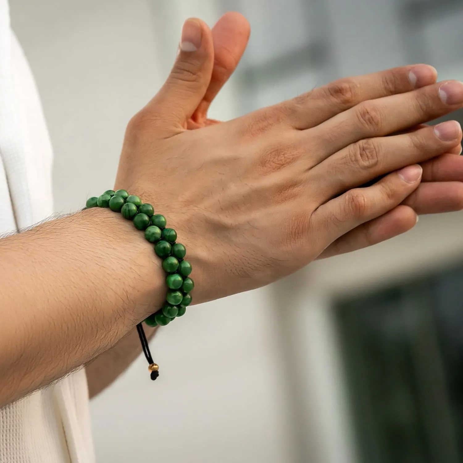 Jade Bracelet for Men – Premium Artisan Handcrafted Authentic Dark Green Jade Bracelet – 8MM Beaded Stone Mens Jade Bracelets (Morocco)
